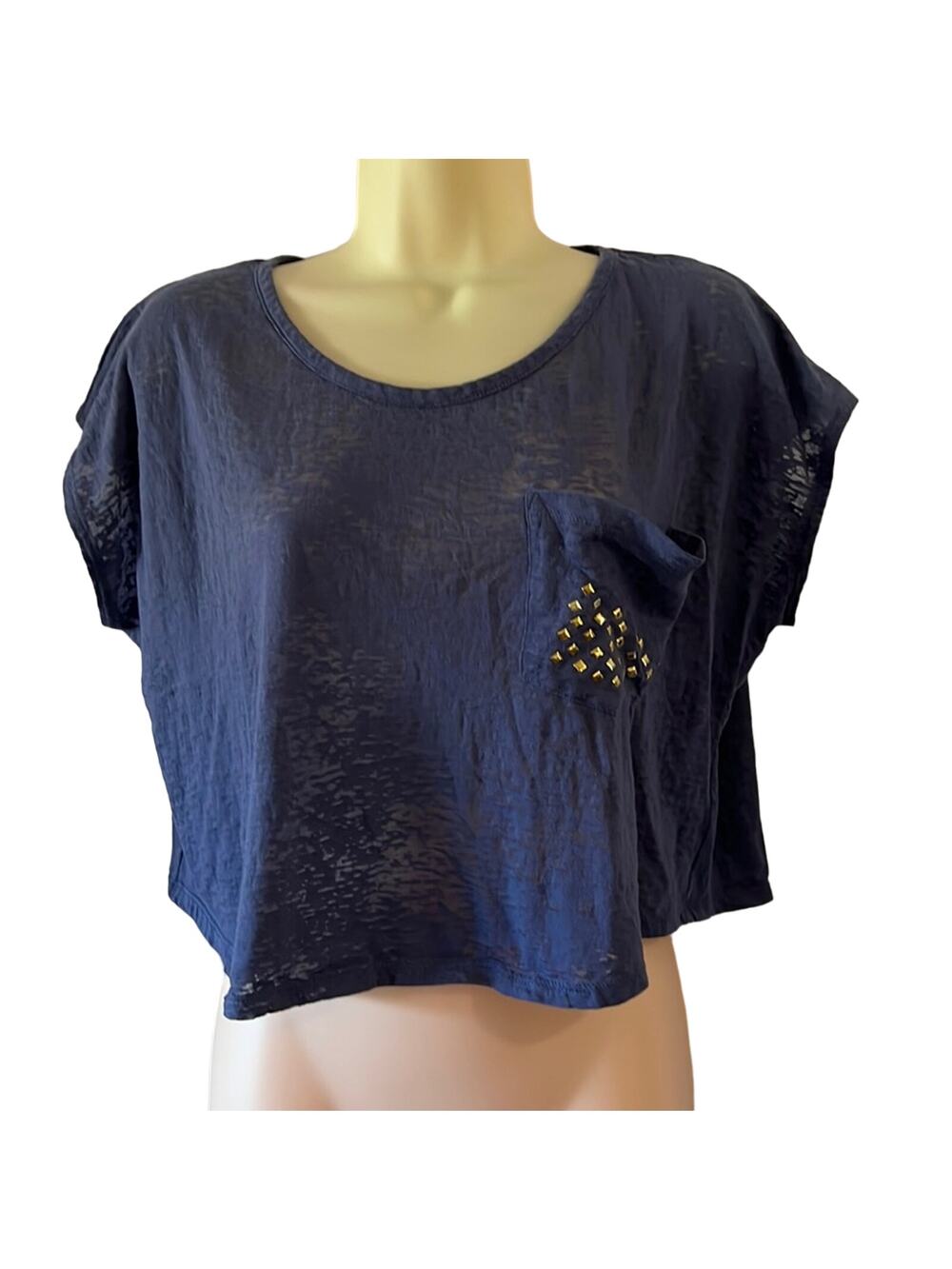 Mascara XL Blue Burnout Crop Top Studded Pocket Cropped